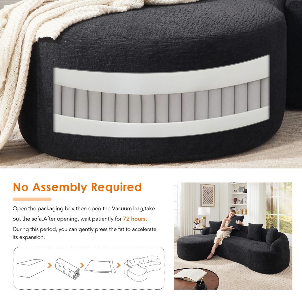 L-Shape Sectional Sofa w/ Chaise, Black Chenille Modular Couch, 30D Foam