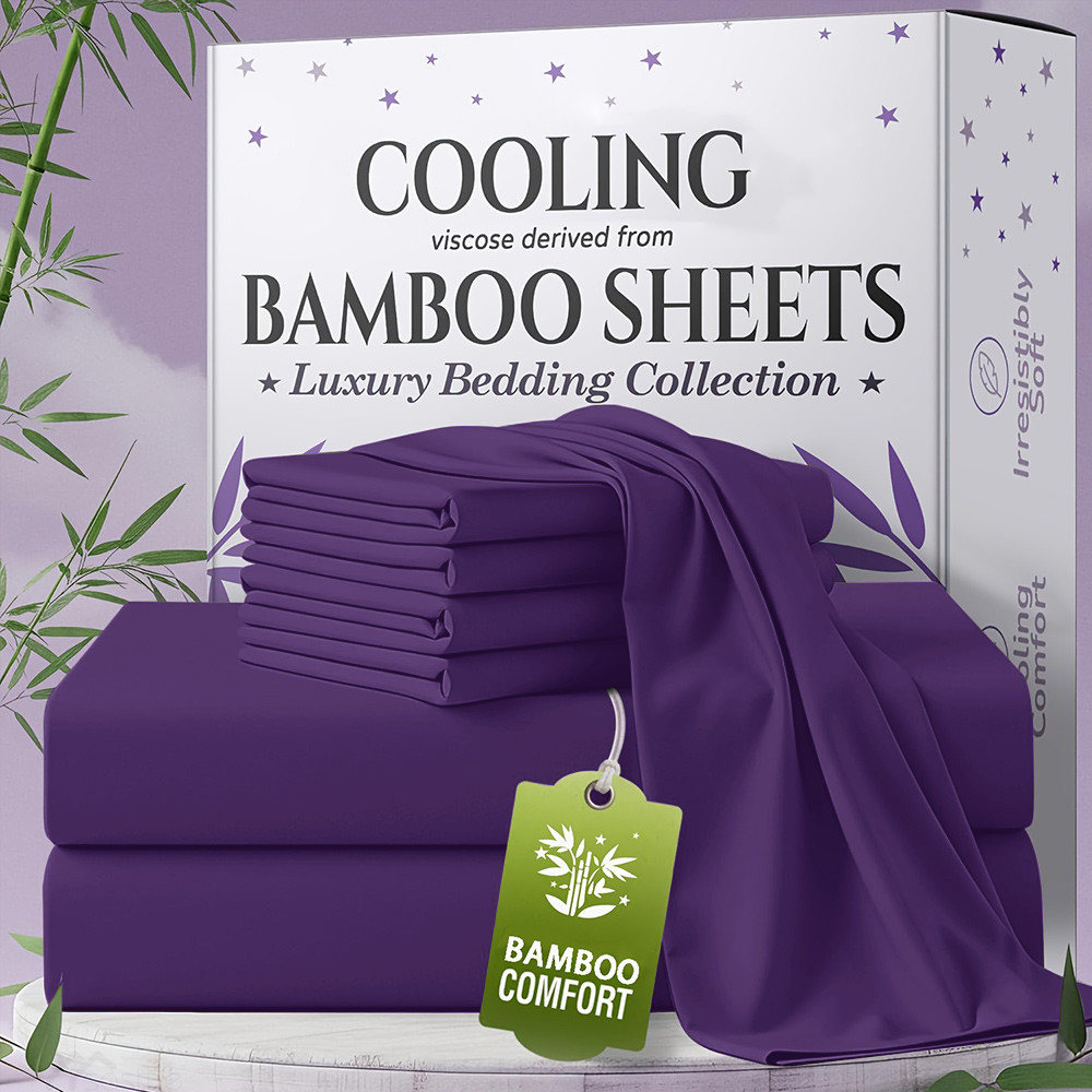 Extra Deep Pocket Queen Size Sheets 4/6 pcs BreathableCooling Bamboo Bed Sheet