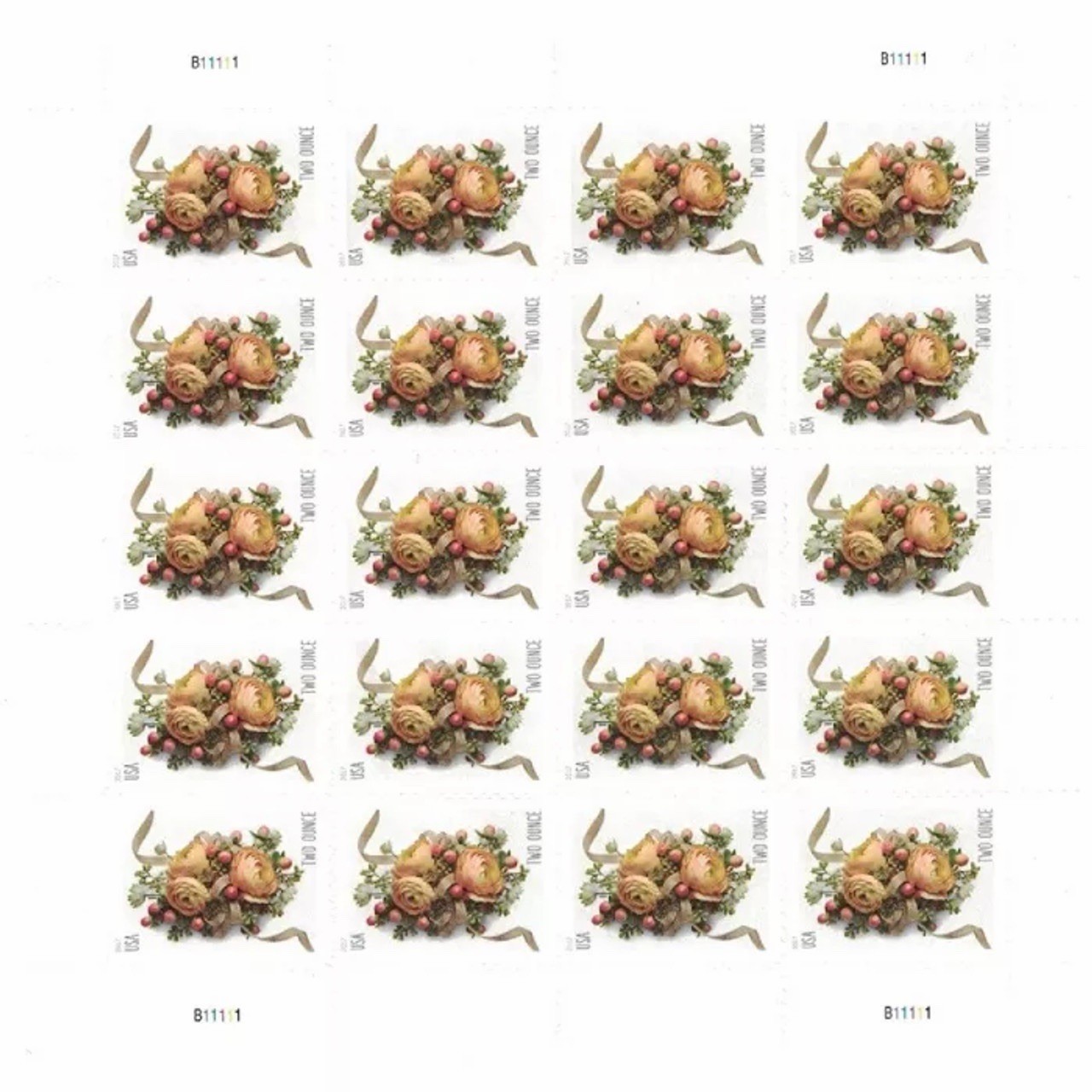 2017 USPS SHEET OF 20 TWO OUNCE STAMPS CELEBRATION CORSAGE 1.07¢