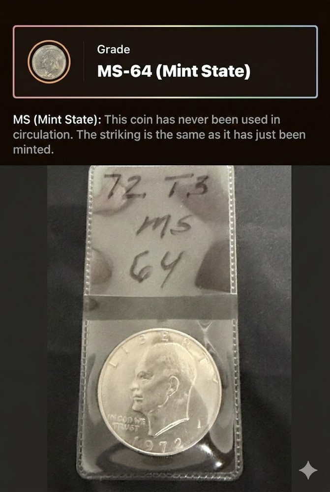 1972 p Type 3 Eisenhower Dollar  "Ike Silver Dollar" MS SixtyFour Condition