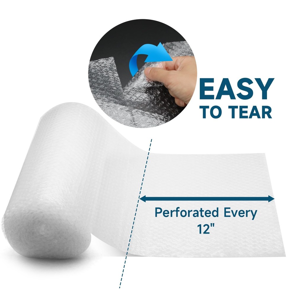 12 Inch Bubble Wrap 36ft Long, Perforated Packing Material, White