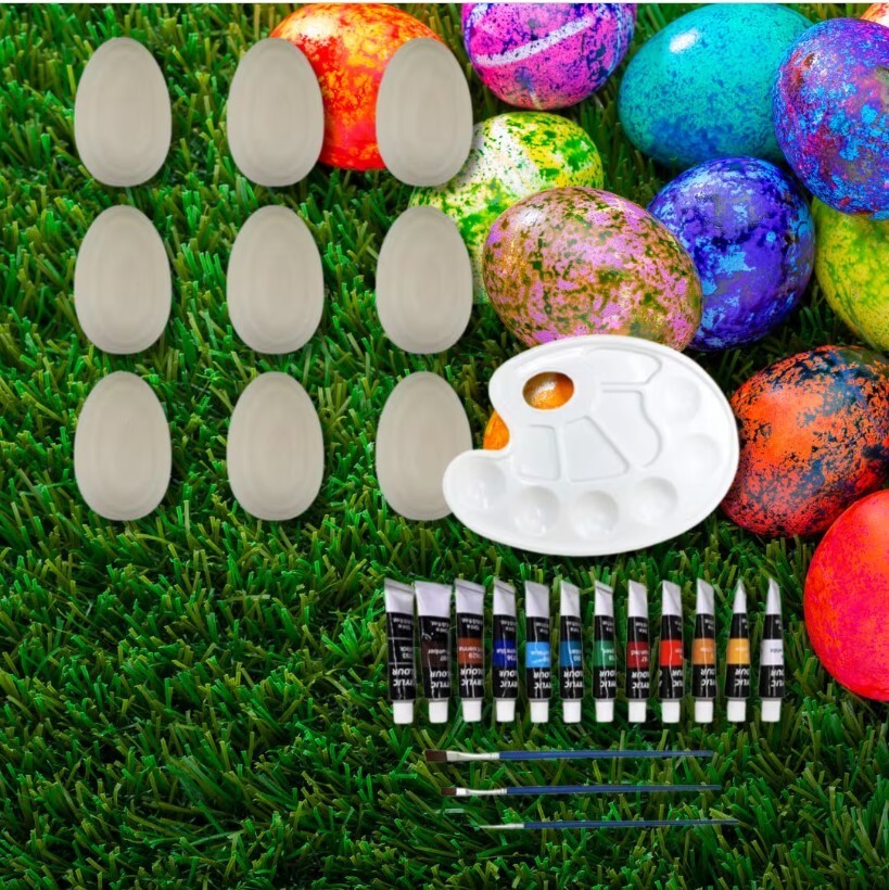 Plain Medium Easter Eggs 9 Pcs with Acrylic 12 Color Paint Set