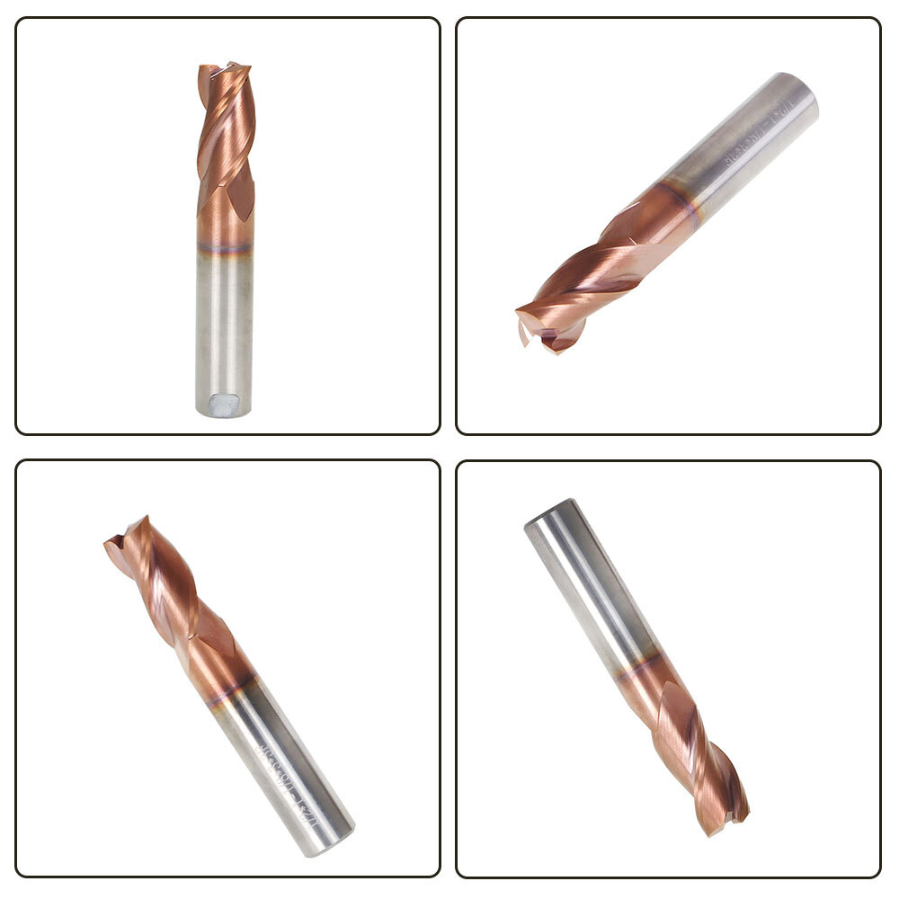 5PCS 1/2" 3 Flute 37° Helix Carbide End Mill For Aluminum SQUARE ZRN COATED