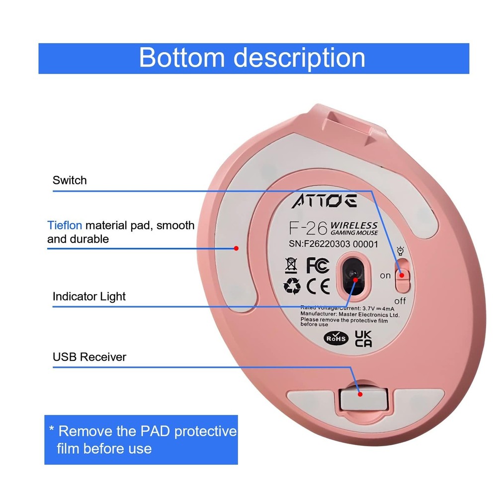 Wireless Vertical Ergonomic Optical Mouse Pink Computer Mouse with 3 Adjustab...