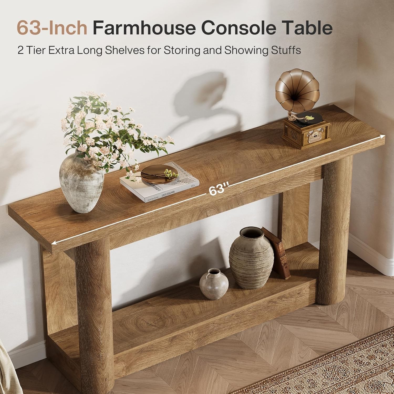 63'' Farmhouse Console Table Narrow Entryway Sofa Table with Storage for Hallway