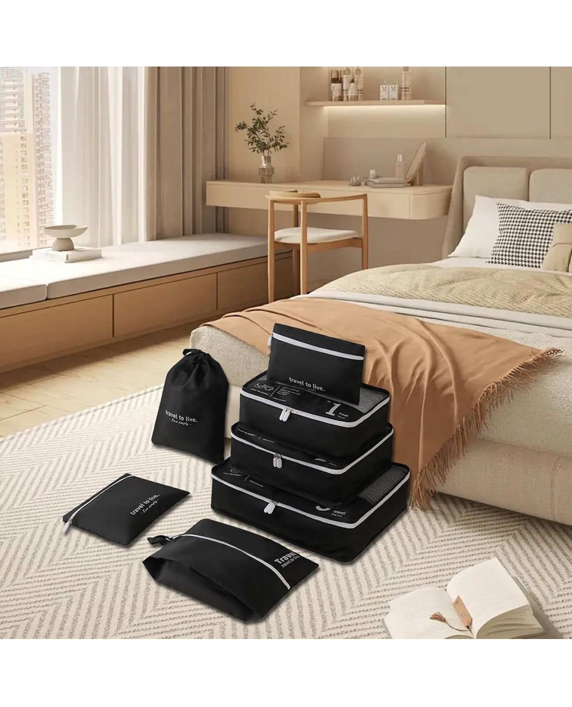 7pcs Travel Packing Cubes Set Organizer Bags for Luggage Clothes Shoes Toiletry