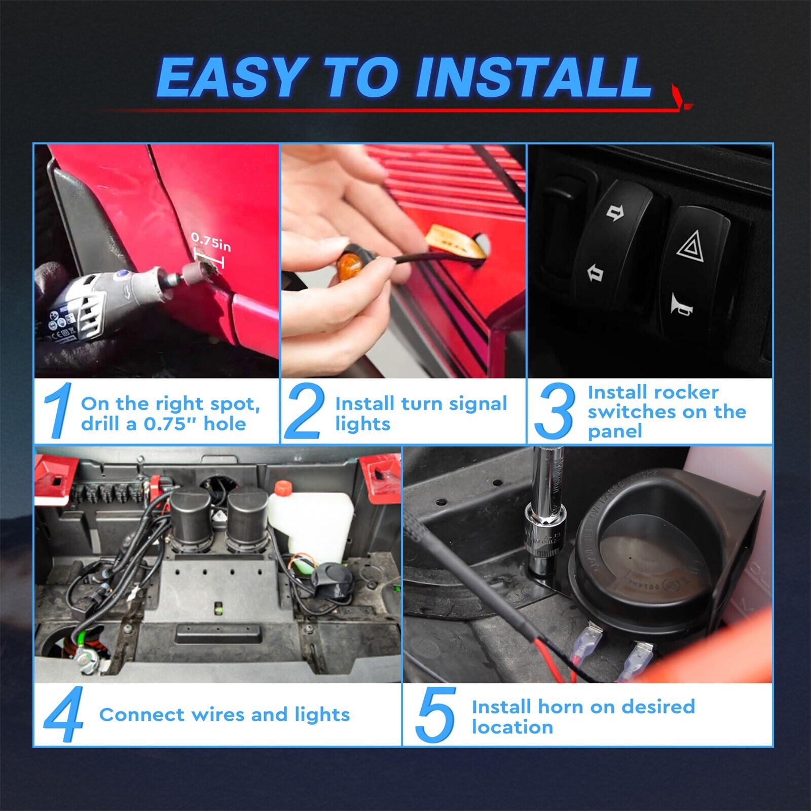 Universal UTV ATV Turn Signal Street Legal Kit for Polaris Ranger General CFMOTO