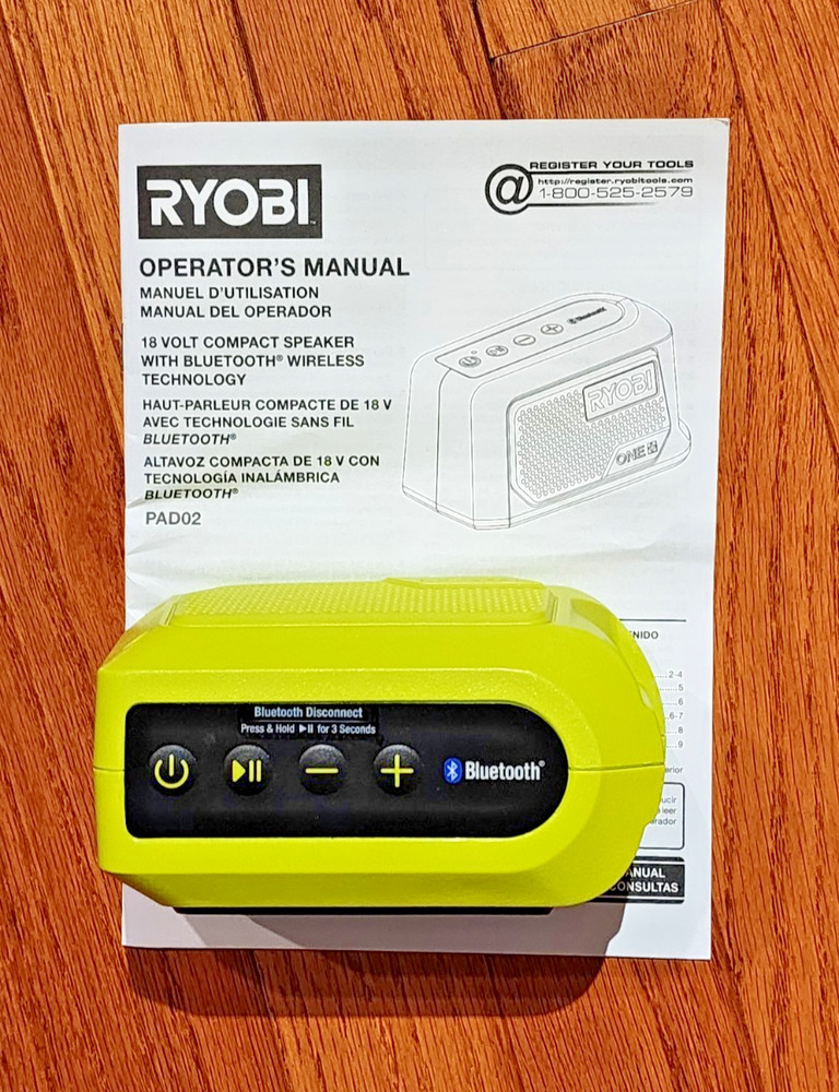 Ryobi ONE+ Portable Compact Smart Bluetooth Speaker PAD02 Tool Only (OB)