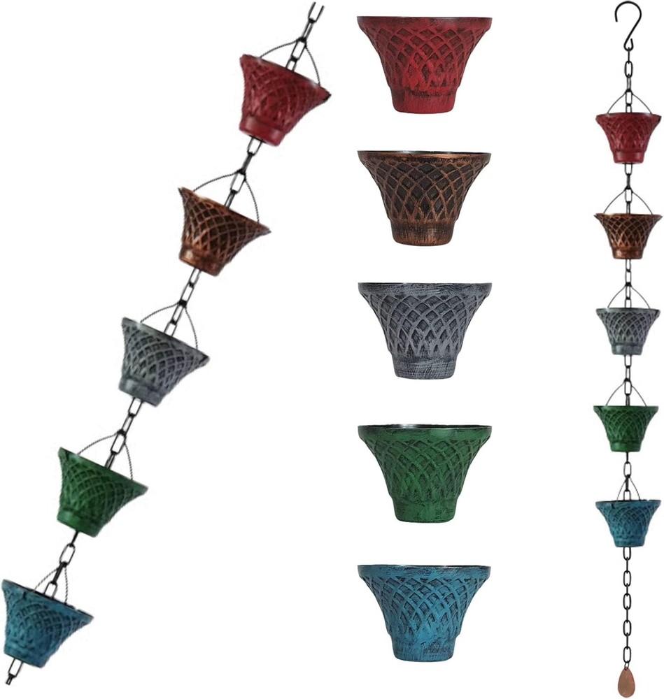 5.8FT Multicolor Iron Rain Chains Gutter & Rain Barrel Rust-Resistant Plated