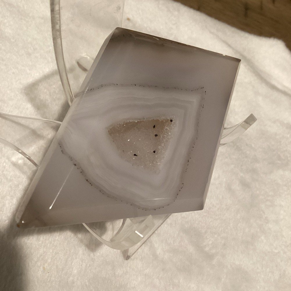 Polished Agate Geode Slice Crystal Display Specimen on Stand
