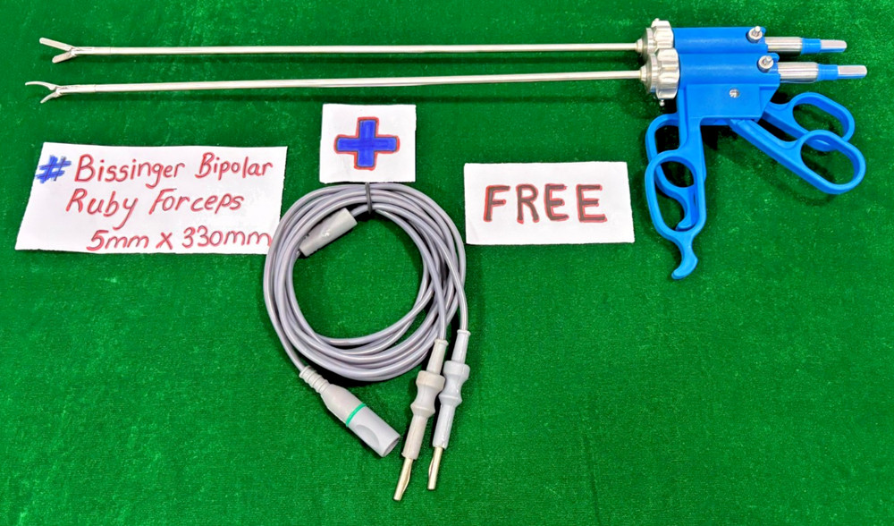 2pc Laparoscopic Bissinger Bipolar Ruby & Maryland Forceps 5mmx330mm with Cable