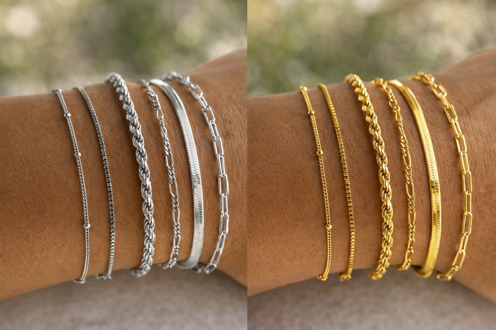 Gold/Silver Chain Bracelet Set – 6-Piece Elegant Stack