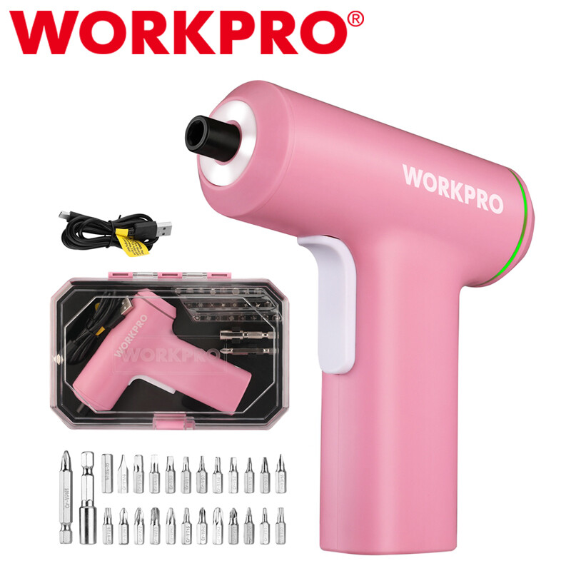 WORKPRO Electric Cordless Screwdriver Set 3.6V USB Rechargeable 28pc Accessories