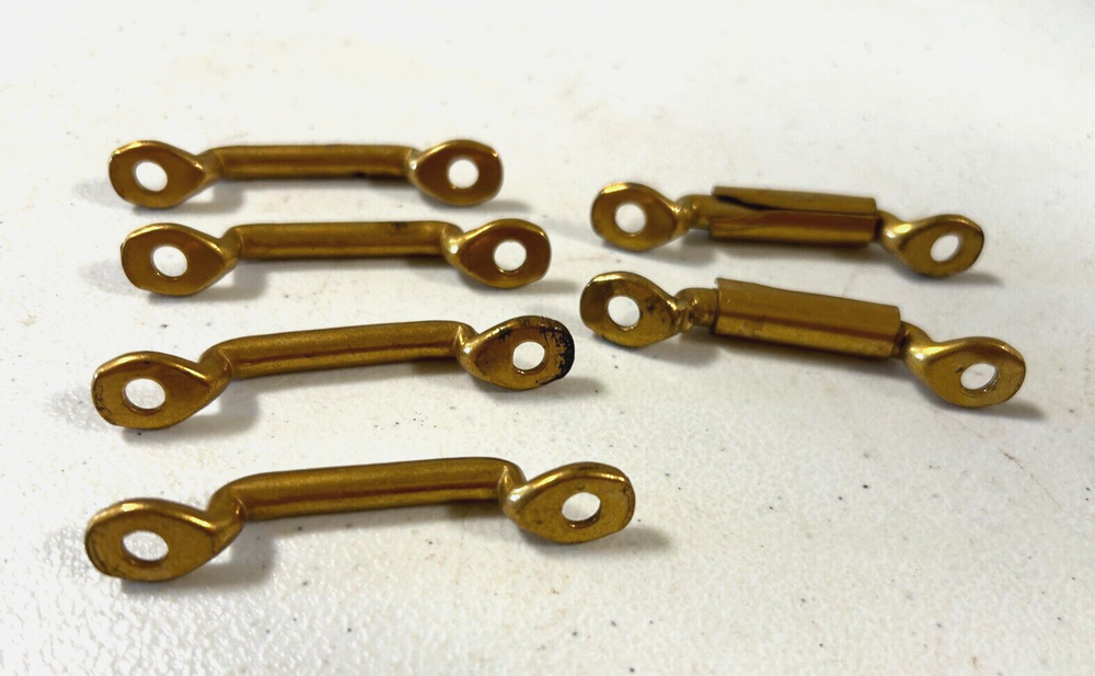6 Vintage Brass Drawer Pulls, 2 1/2" x 1/4", has 2" Hole separation