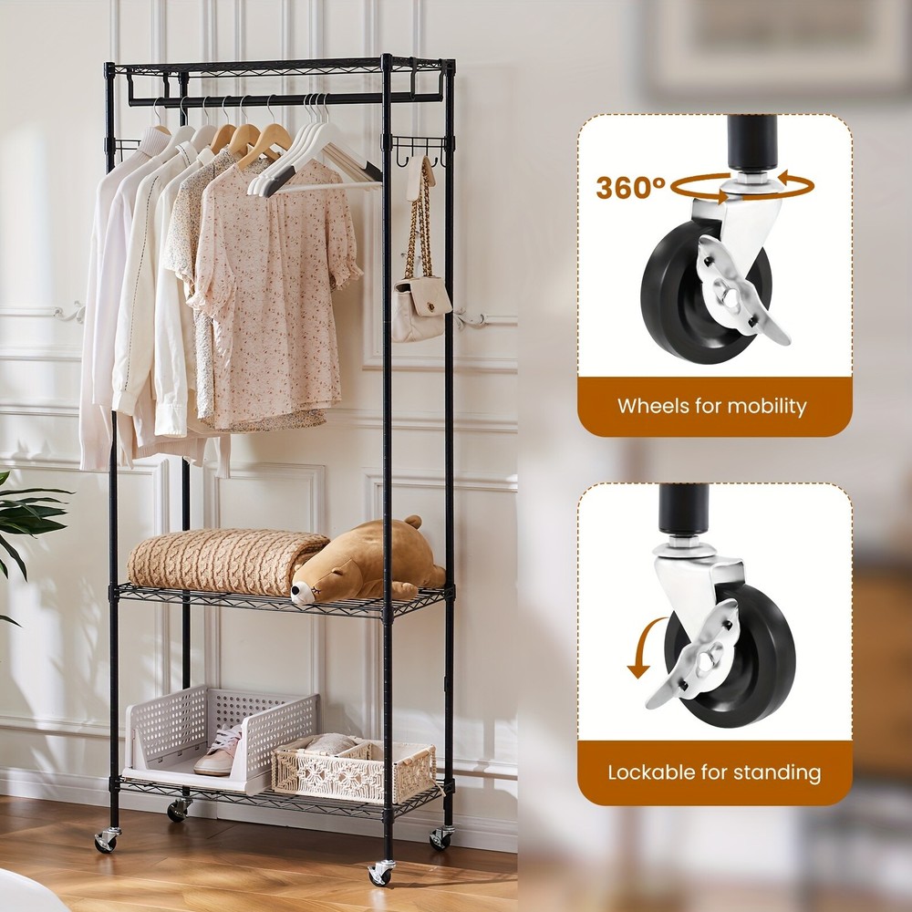 Multi-functional Wire Garment Rack Double Rods Cloth Hanging Rack for Bedroom