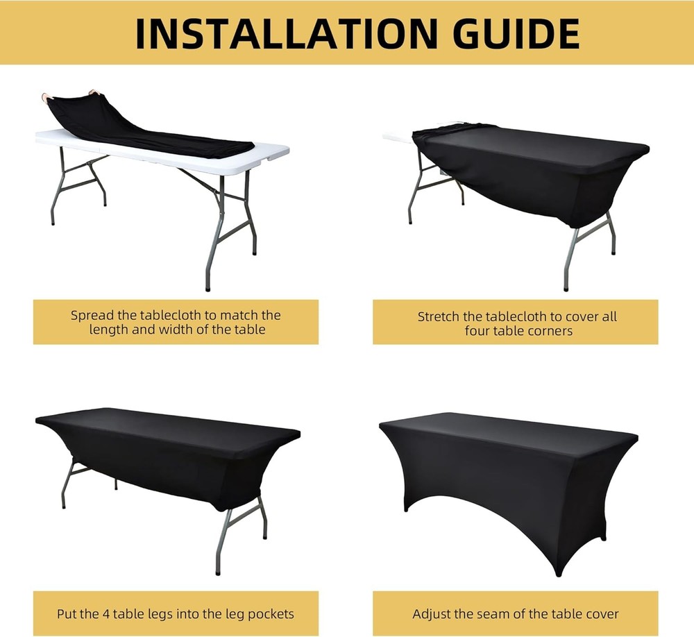 10-Pack 4ft Black Spandex Table Covers Rectangular Folding Tables Wrinkle