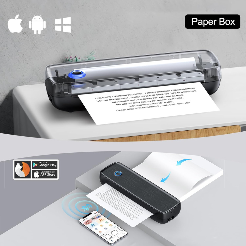 Portable Inkless Printer, Wireless Bluetooth Thermal Printer with 4200Mah Batter