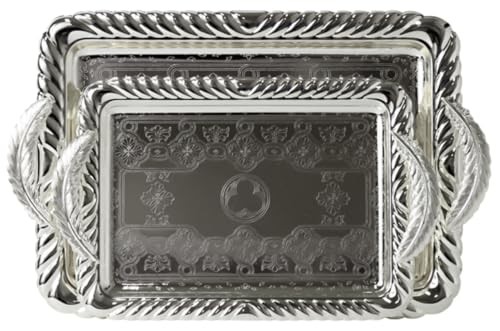 2-Piece Rectangular Silver Plated Serving Tray Set, 15" & 12", Stainless Stee...