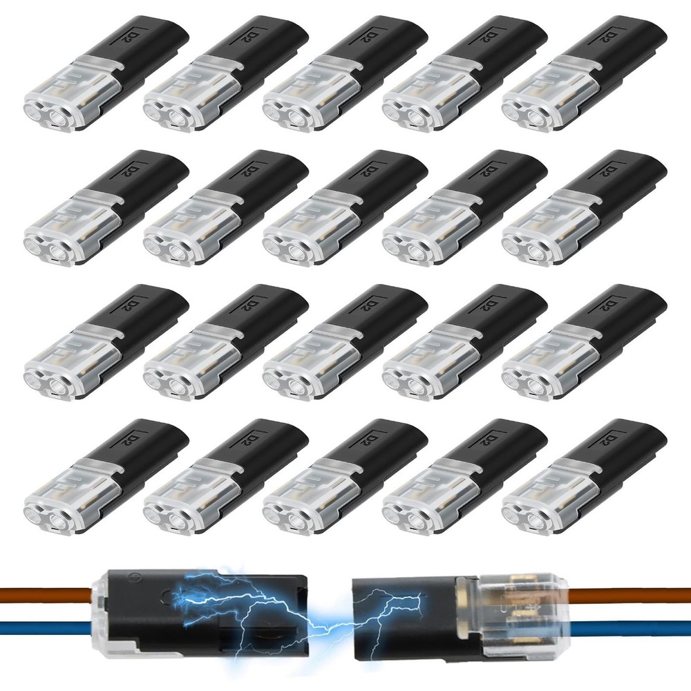Double Wire Plug in Connector, 2-Pin Low Voltage Wire Connector with Locking ...