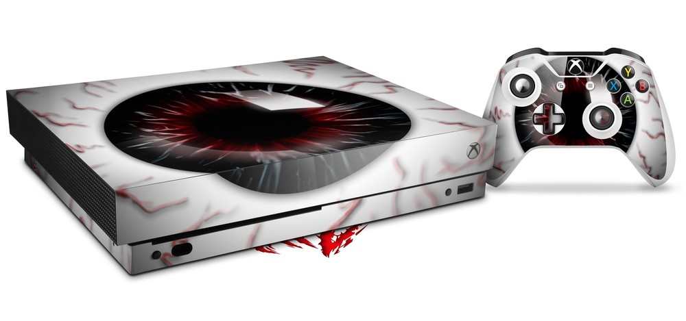 Skin for XBOX One X Console Controller Eyeball Black Red Decal