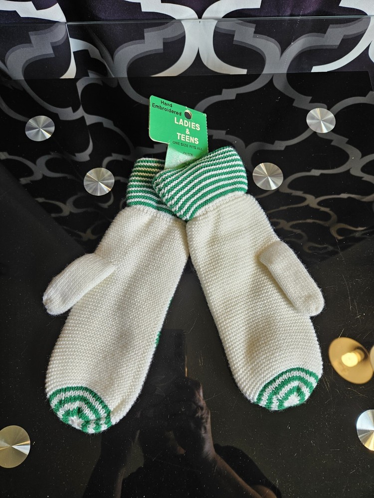 80s NWT Hand Embroidered Mittens Geometric