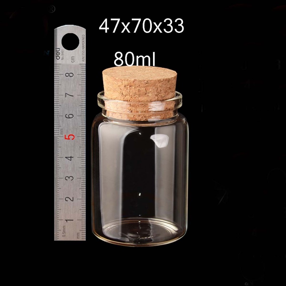 47mm Wedding ClearGlass Bottles With Cork Lab Storage Jars Tool Multi-Size