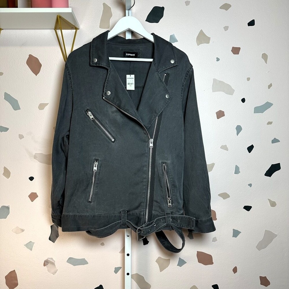 EXPRESS Dark Gray Black Washed Denim Jacket, Size M/L