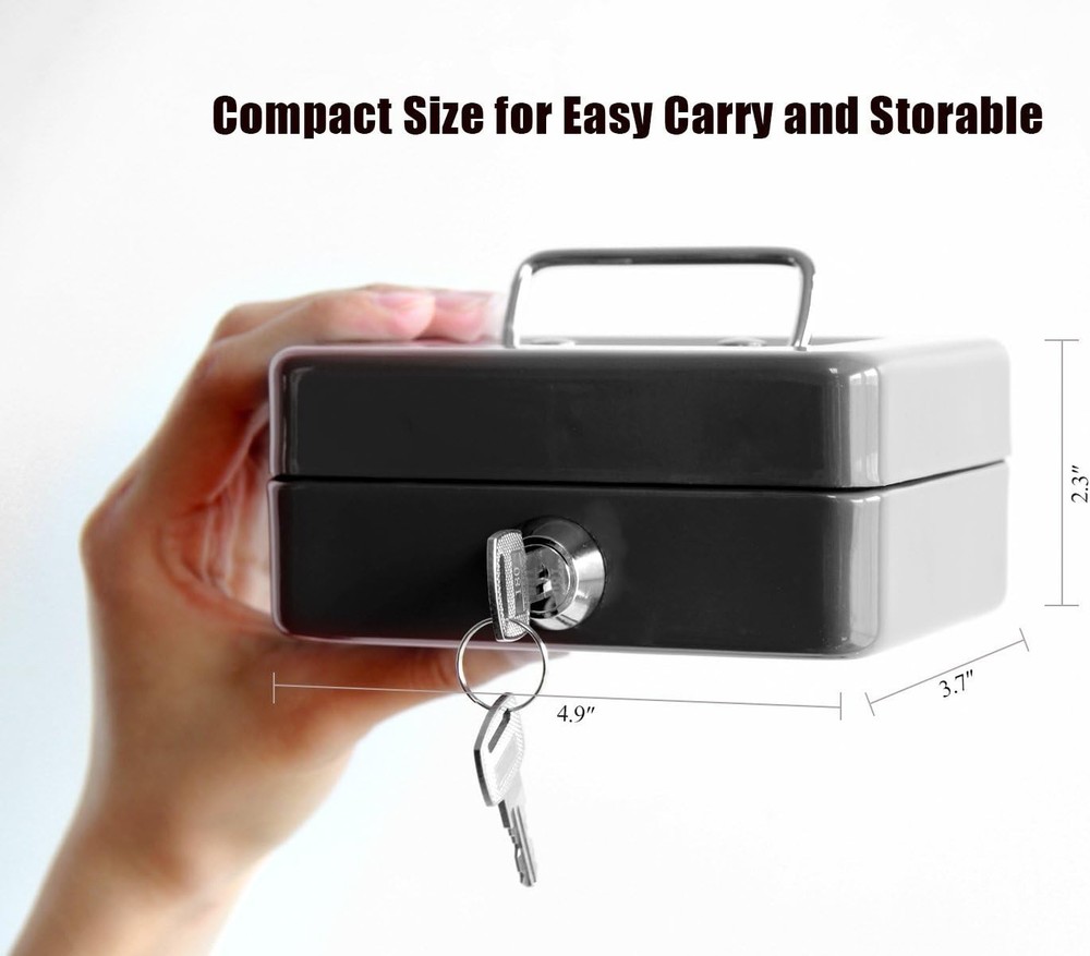 Key-Controlled Black Cash Box - Small Size for Personal Security & Convenience