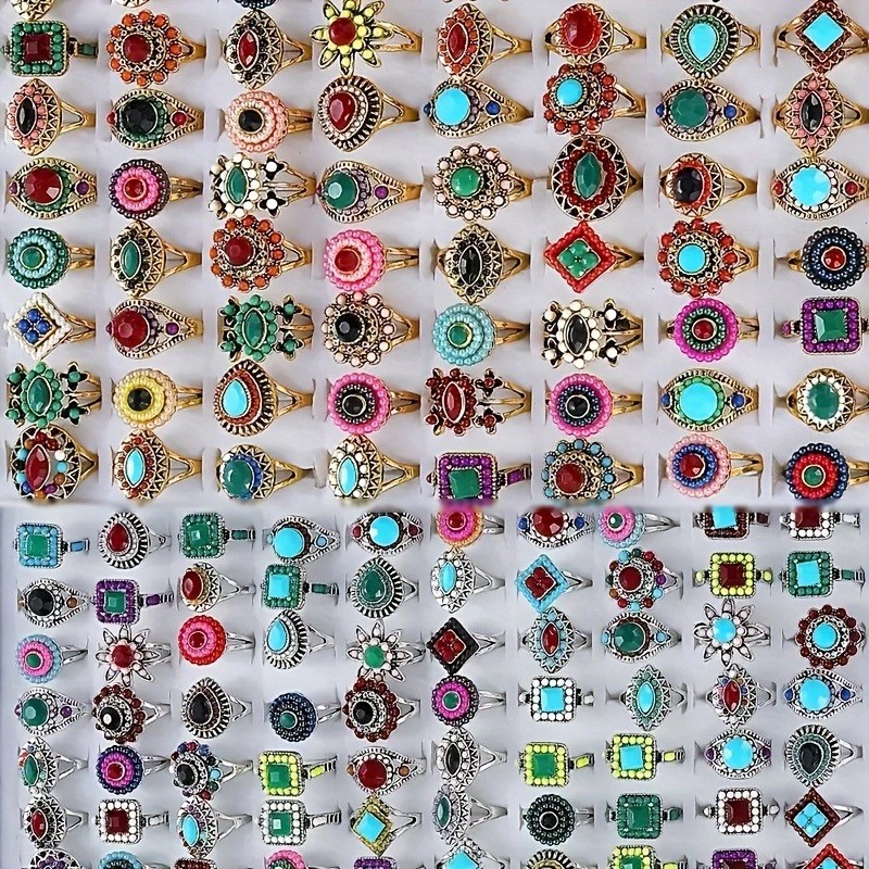 Wholesale 15/30Pcs Ring Mixed Bulk Finger Ring Gemstone Crystal Jewelry Lot Boho