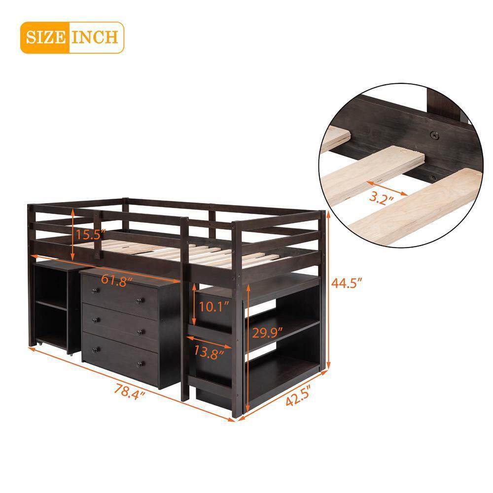 Low Study Twin Loft Bed Espresso