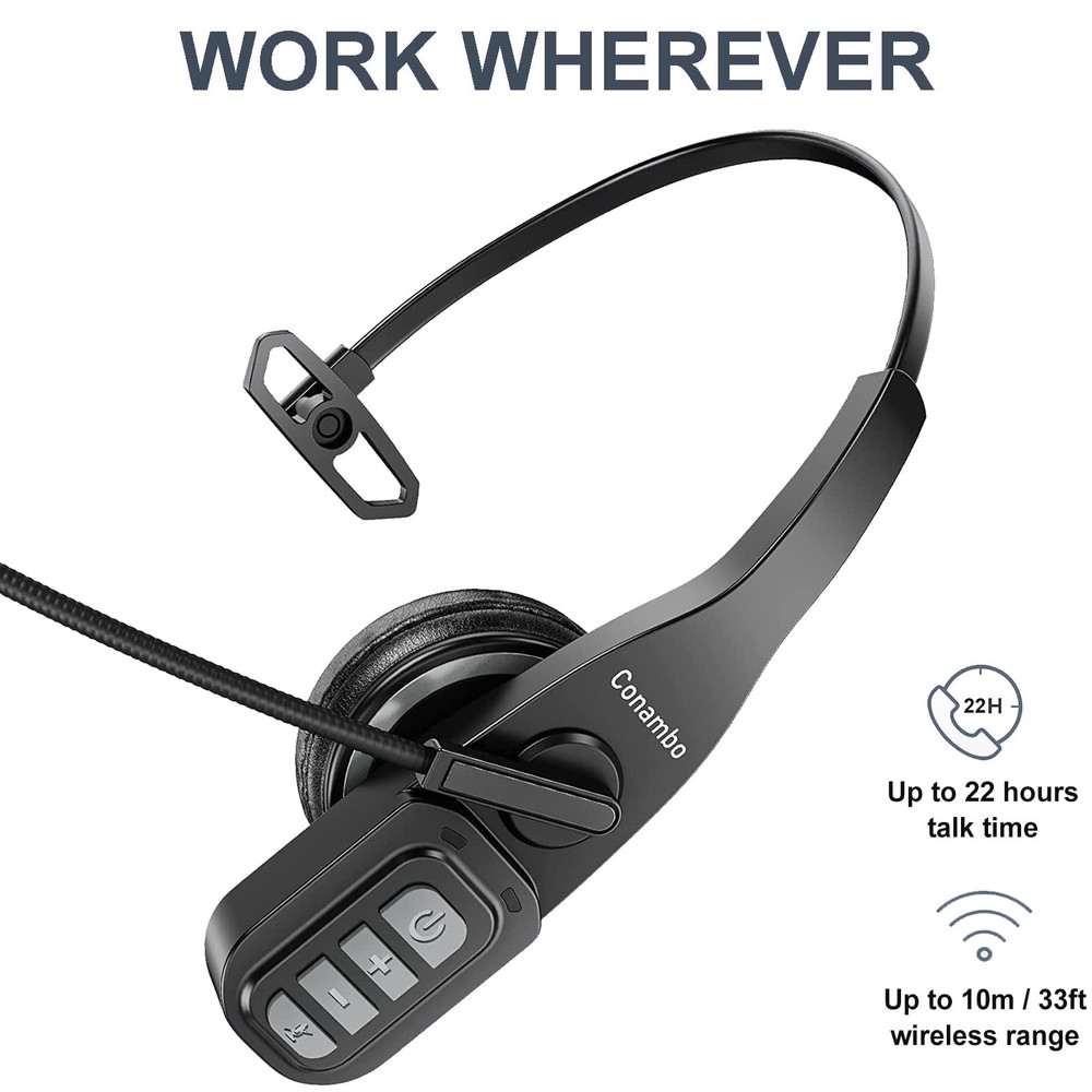 Conambo Trucker Bluetooth Headset 5.0 with Microphone Noise Cancelling Wirele...