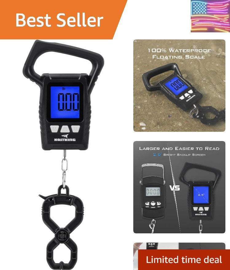 Fish Scale, Floating Waterproof Digital Scale, 2.5” Large LCD Display, 110lb ...