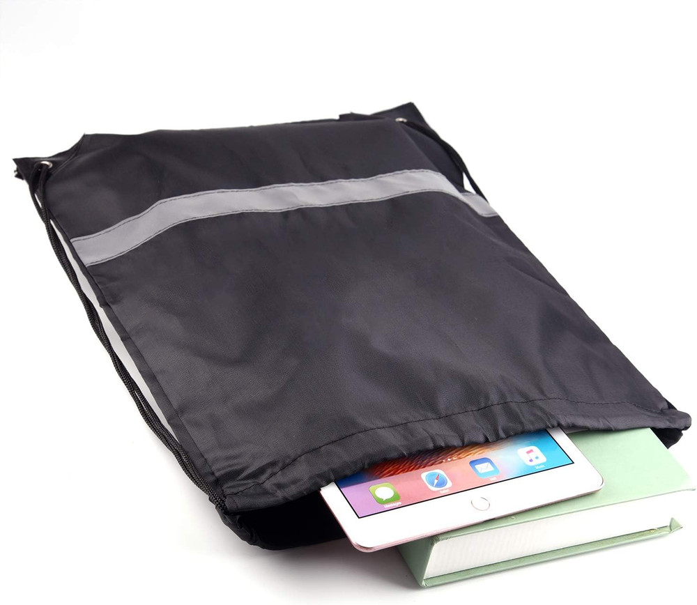 12 Pcs Drawstring Backpack Bag Bulk Reflective Backpack Black String Bags Cinch