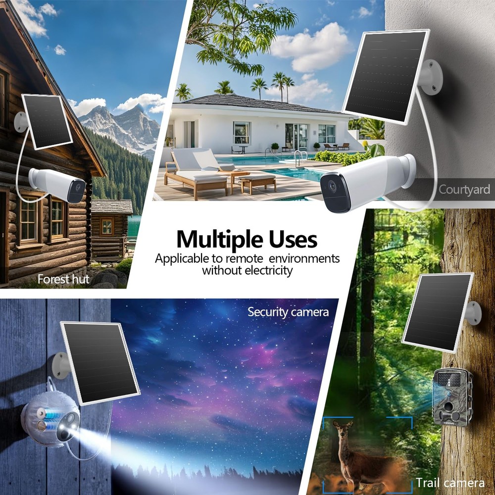 6W Solar Panel for Outdoor Security Camera with Micro USB & - white-1Pack