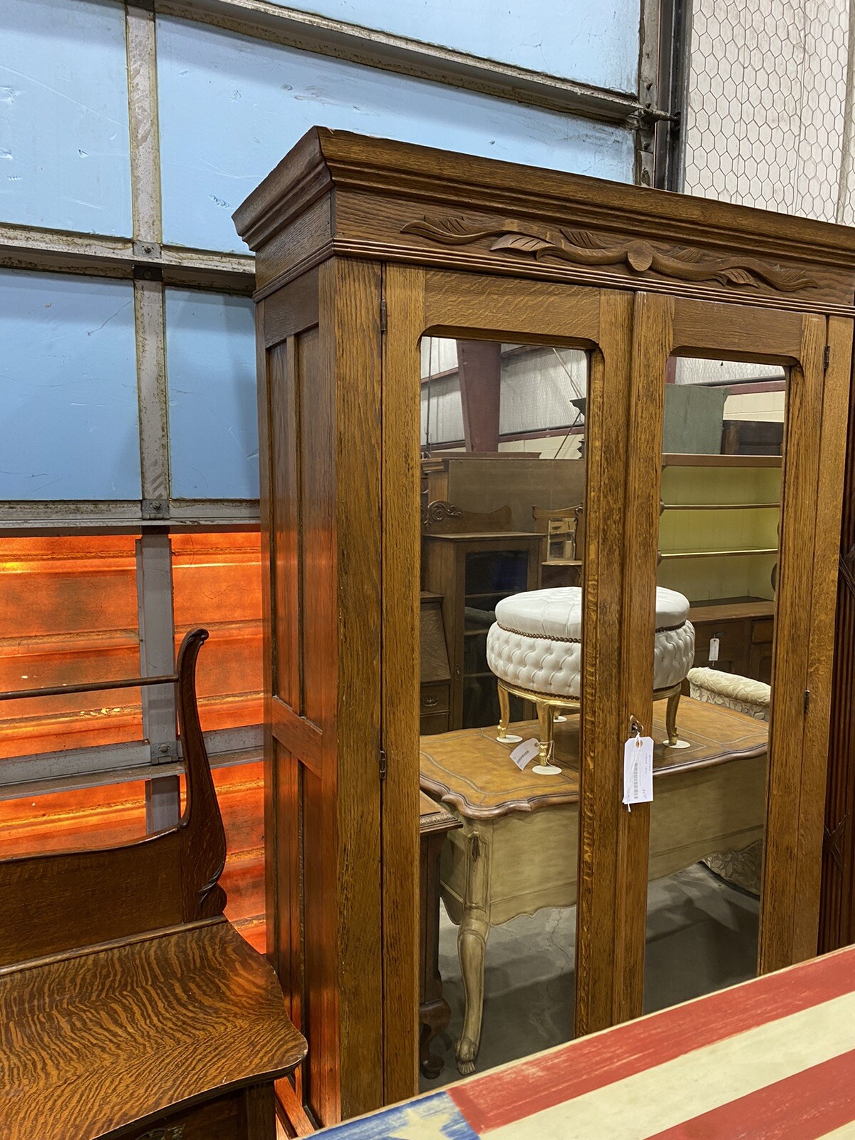 65564 Antique Victorian Oak 2 Door Wardrobe Cabinet