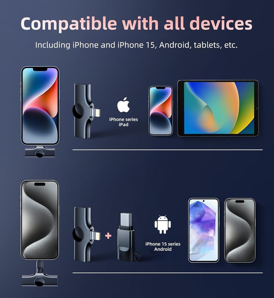 Mini Mic Pro Wireless Microphone for iPhone iPad Android Lavalier Microphone ...