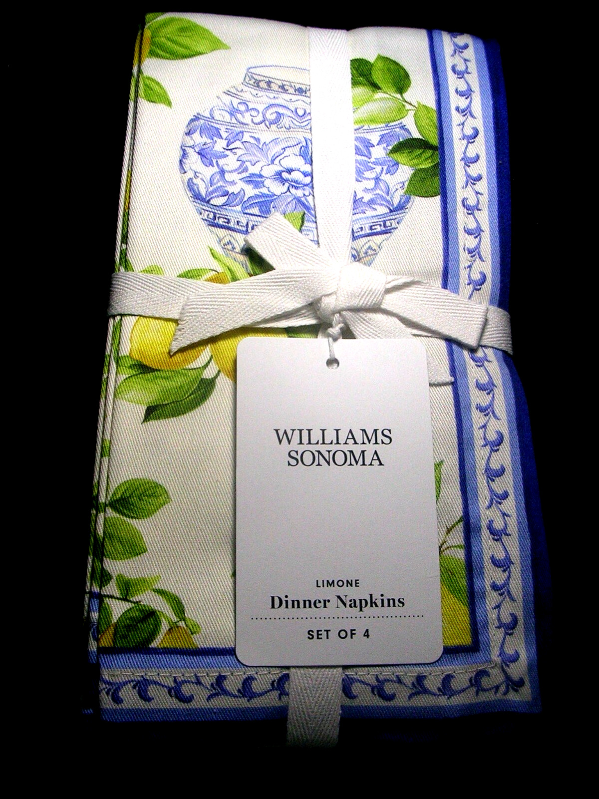 WILLIAMS SONOMA LIMONE DINNER NAPKINS 100% COTTON SET OF FOUR ITALY N/WITH TAGS