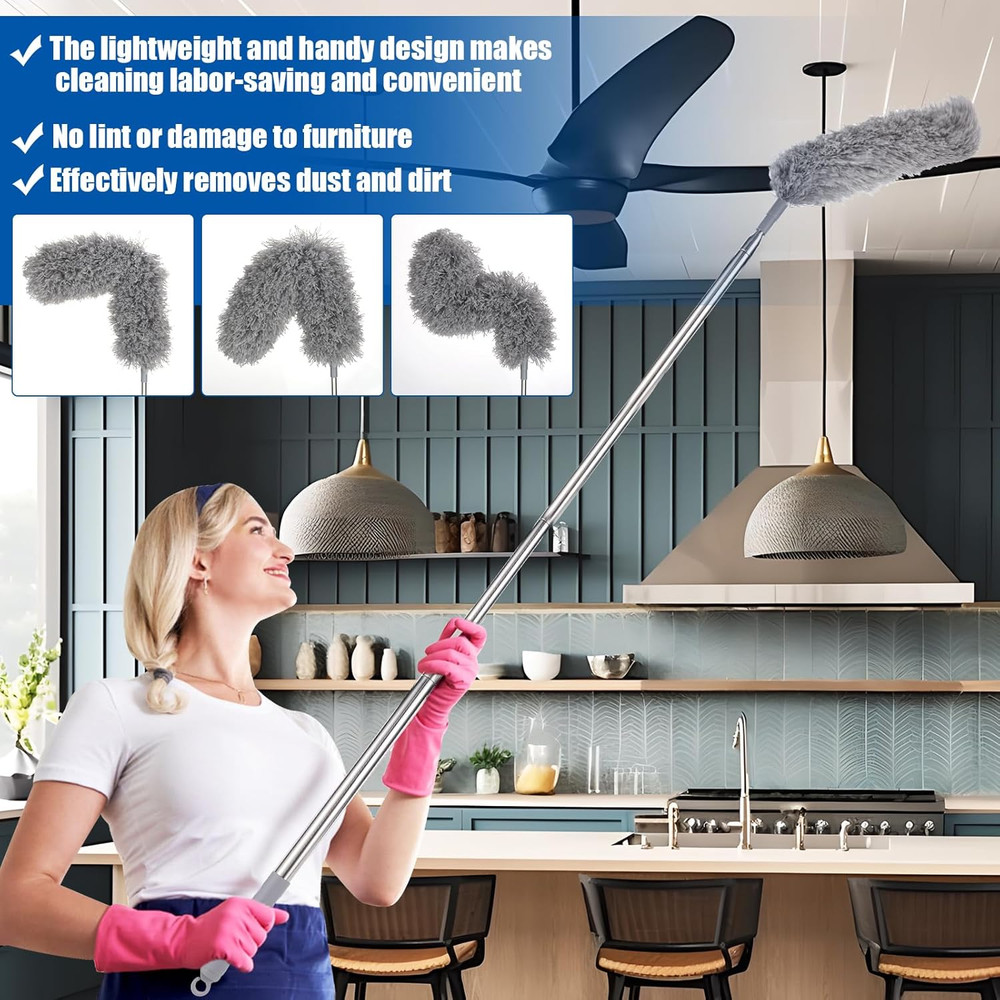 Feather Duster Set (4 Pieces) 30-100 Inch Microfiber Retractable Gap Duster for