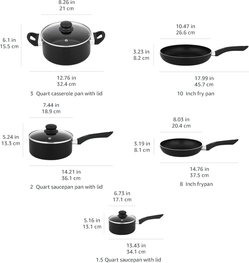 8Pc Nonstick Cookware Set Pots & Pans Black Kitchen Non-Induction