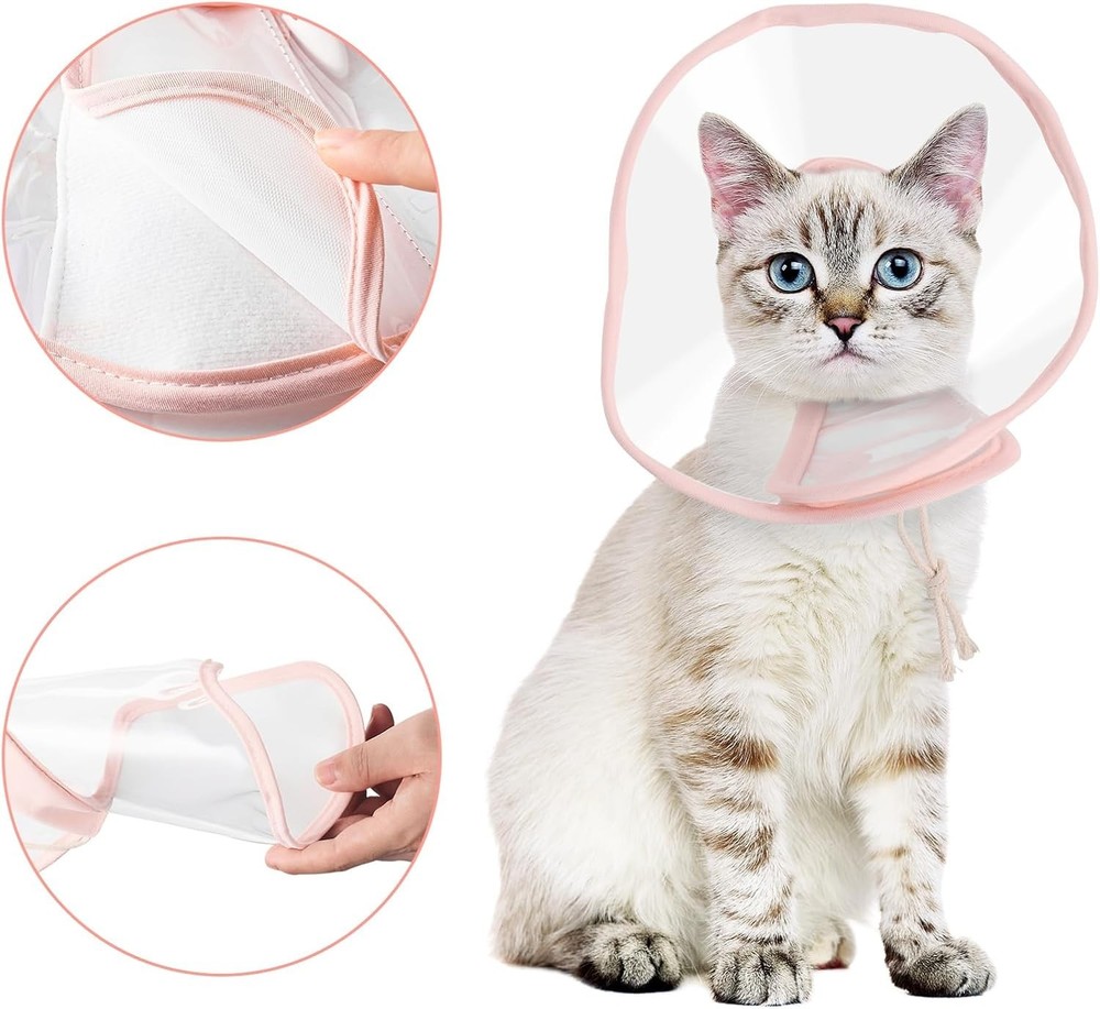 Cat Cone, Drawstrings Cat Cone Collar with Low Noise Fasteners, Transparent