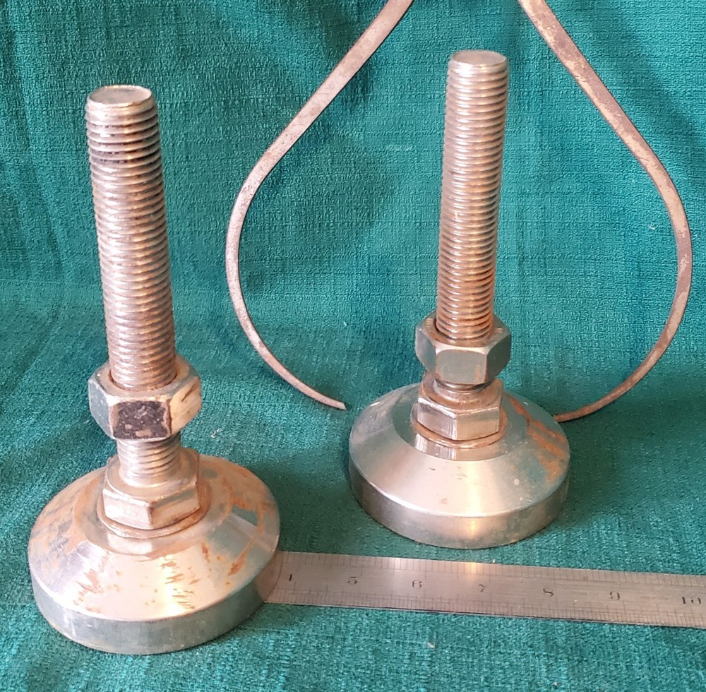 Two 4" Adjustable Solid Steel Machine Leveler Foot Pads 8" Tall