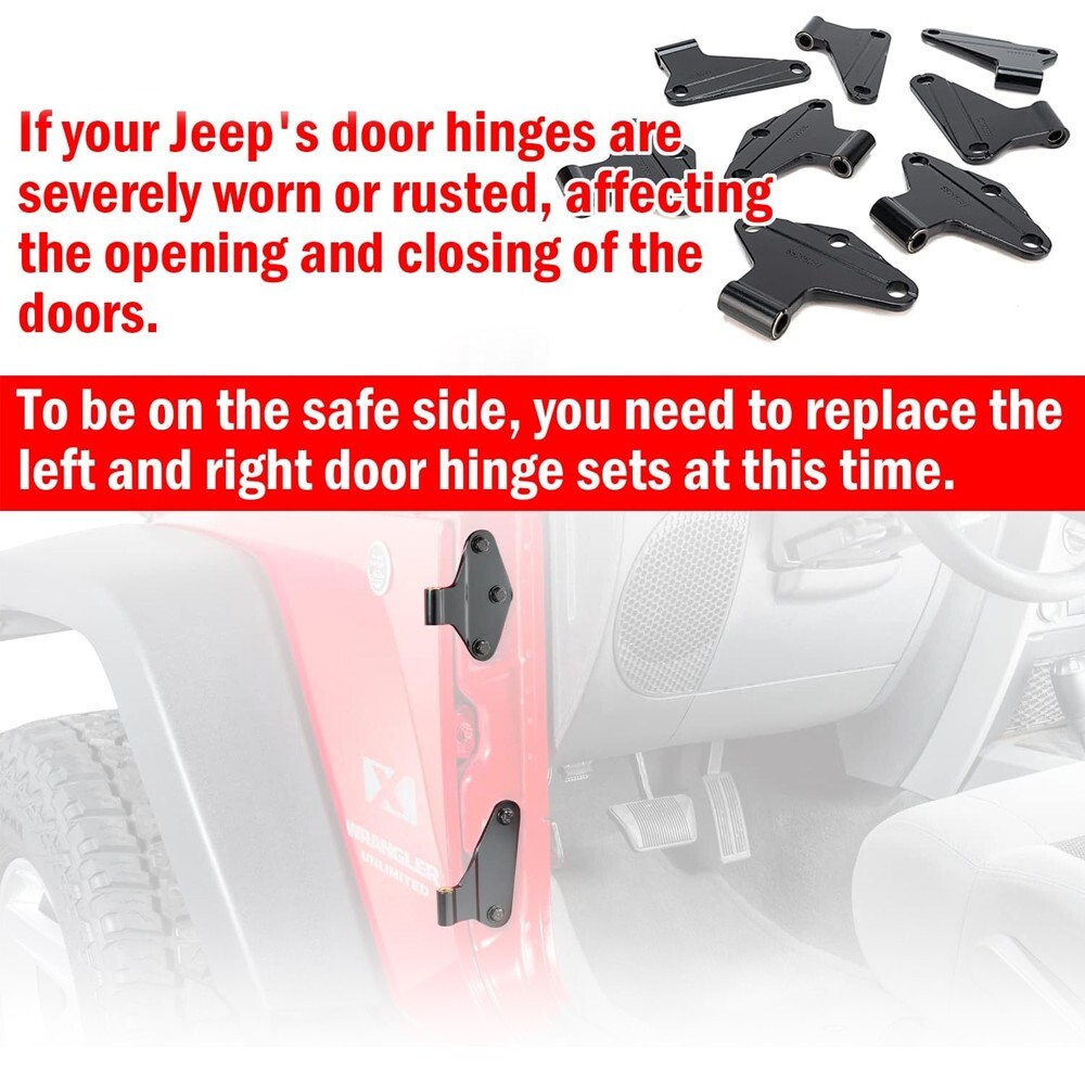 16pcs Inner & Outer Door Hinges Set Powder Coat For Jeep Wrangler JK 2007-2018