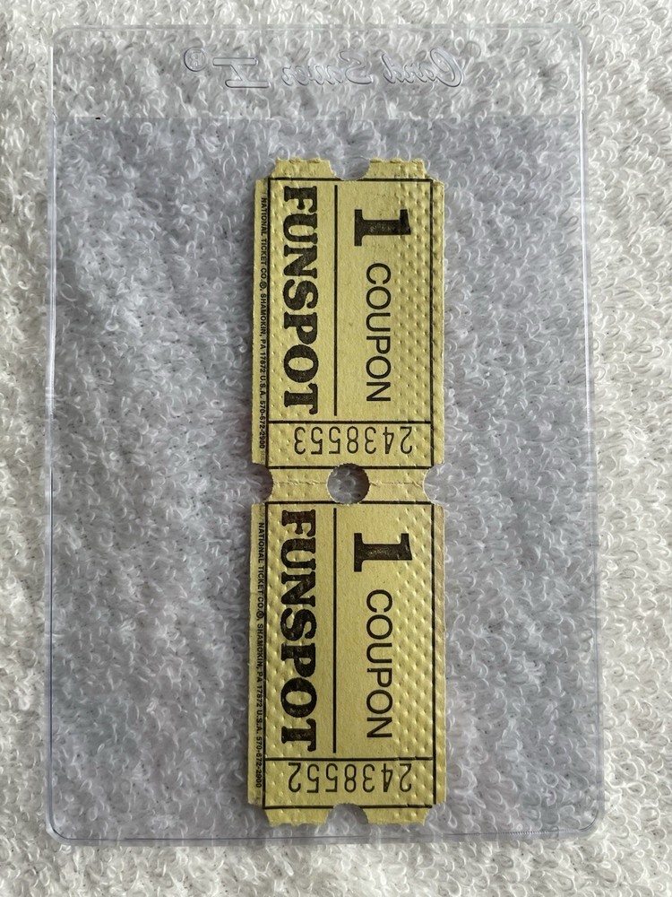 Funspot Weirs Beach, NH (2) Yellow Authentic Arcade Game Tickets.