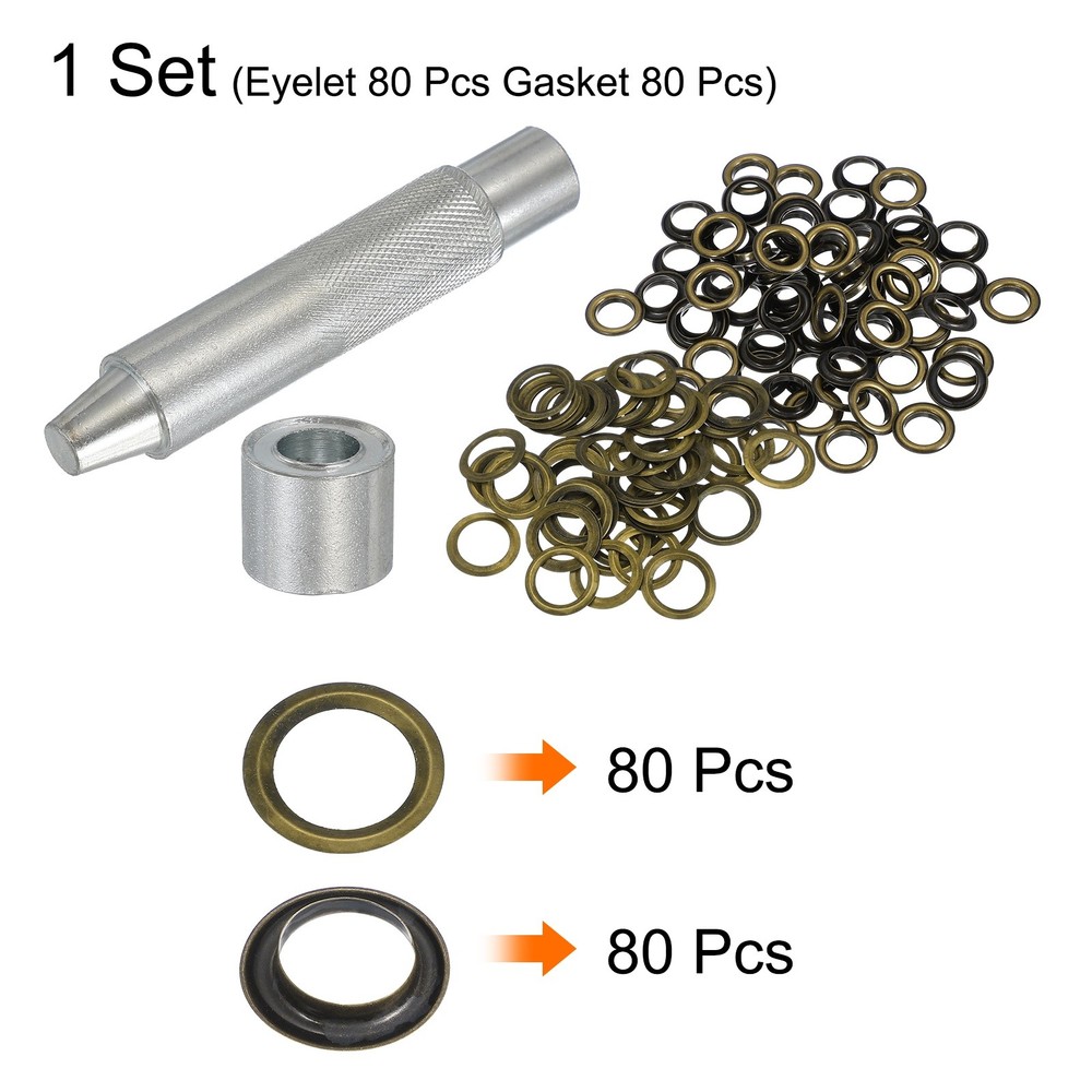 80Set Grommets Eyelets Kit 14mm Copper Eyelets with Setting Tool Bronze