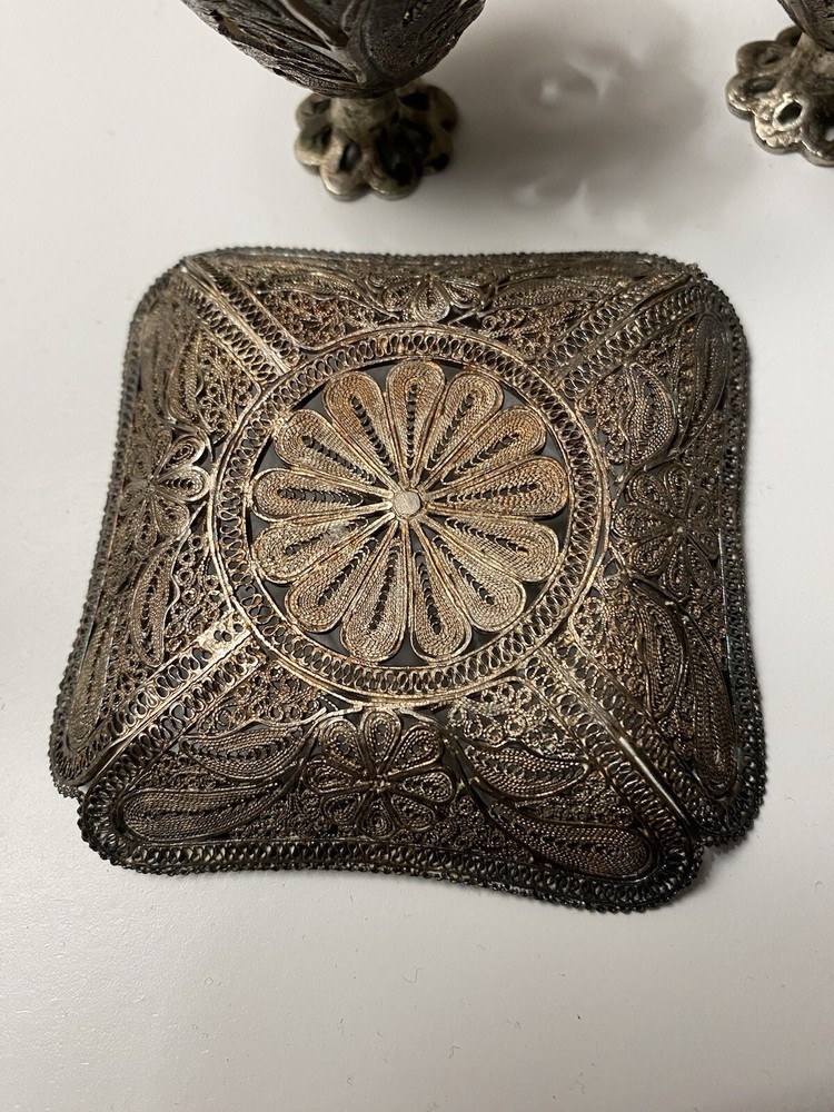 Vintage Filigree Egg Cups With Tray