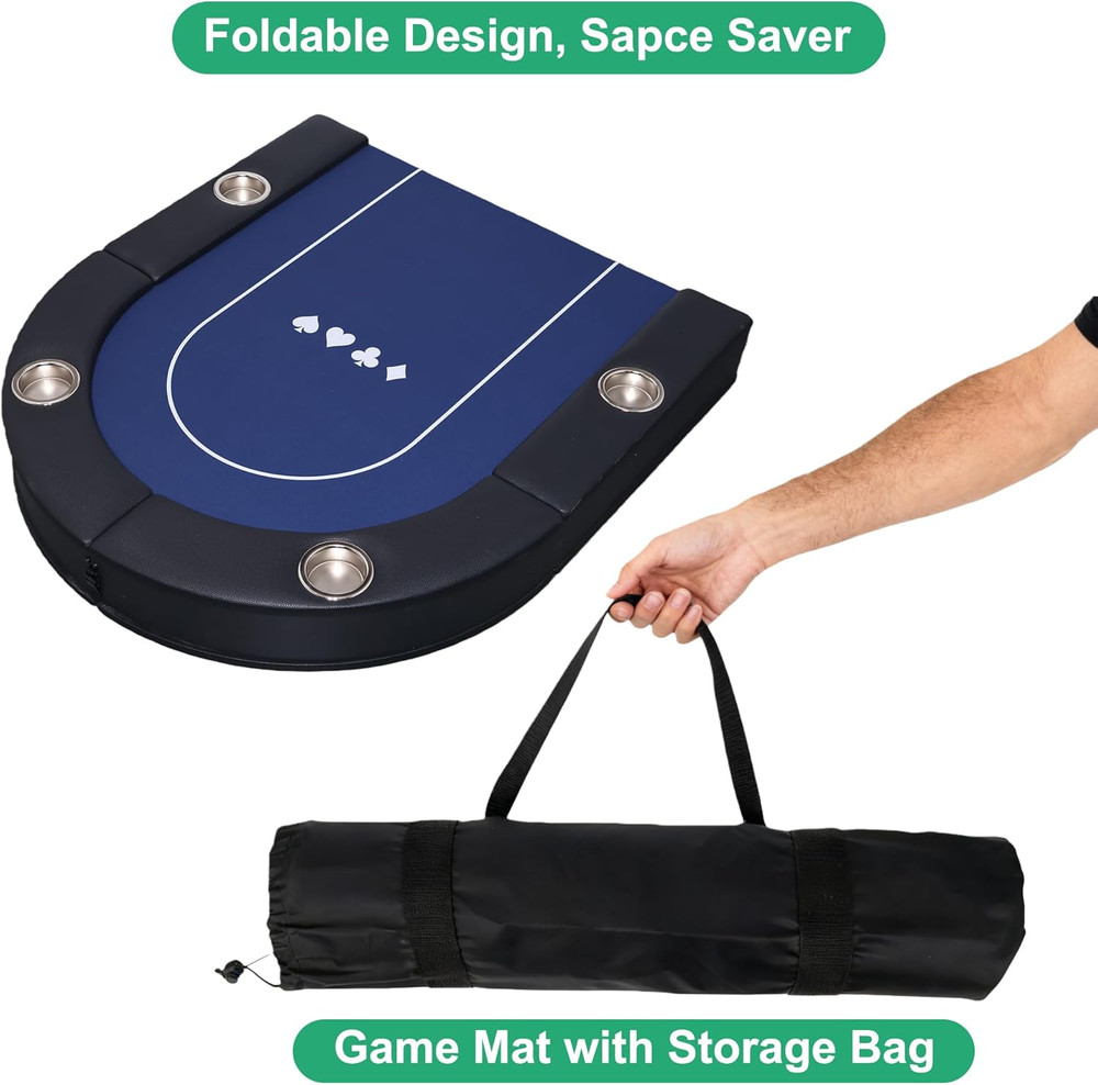Collapsible 8-Player Poker Table with Cup Holders & Reversible Mat
