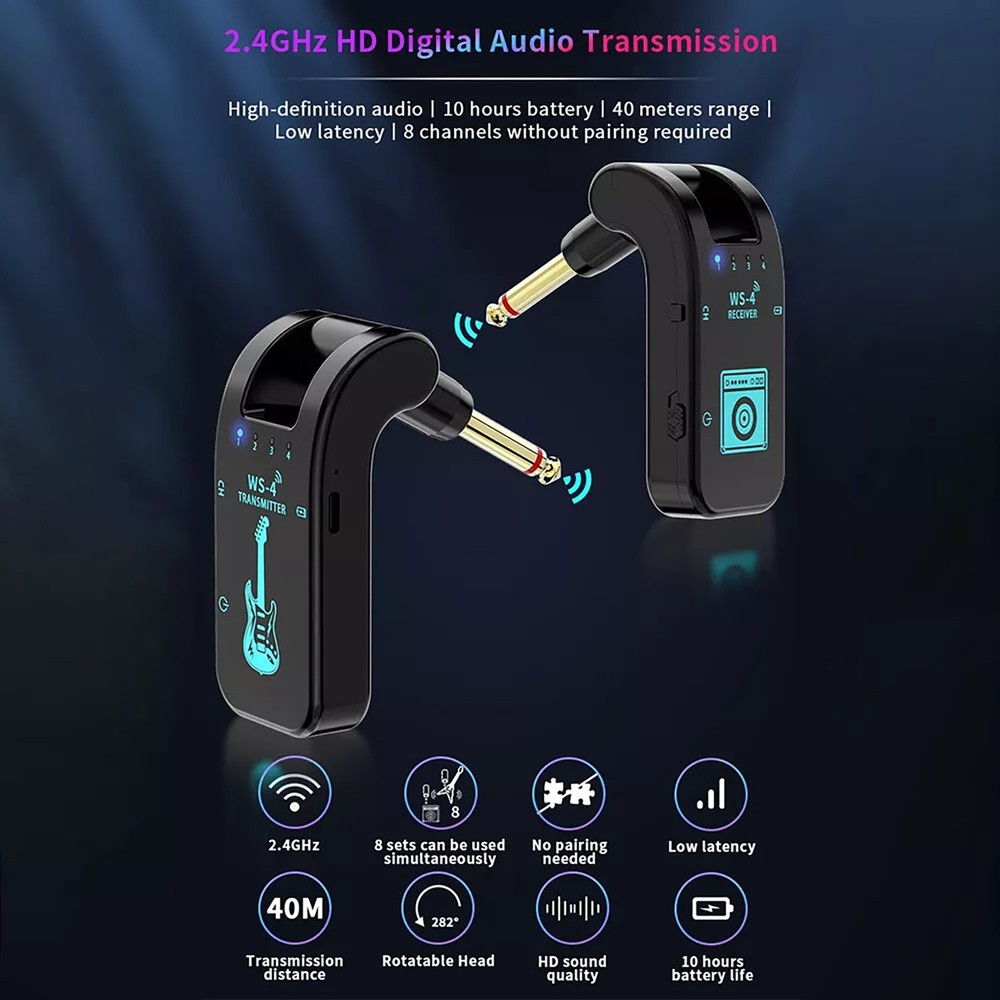 2.4G Wireless Guitar System Rechargeable Transmitter Receiver 8 Channels