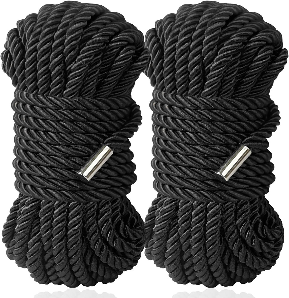 Shibari Bondage Rope Set - 32ft BDSM Restraints for Couples (2-Pack, Black)