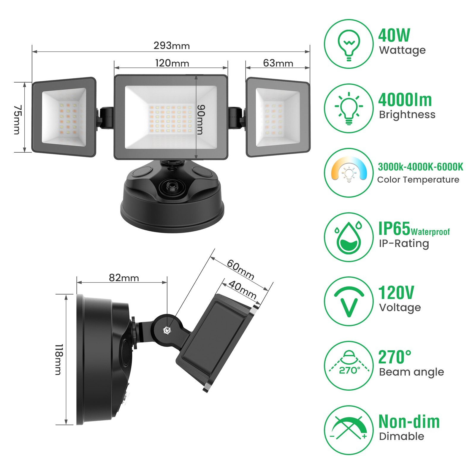 LED Security Wall Lamp 4000LM Dusk to Dawn Light Sensor Outdoor IP65 Waterproof