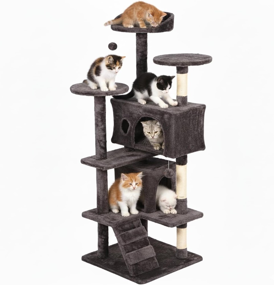 | Cat Tree Tower | ple Gray | Multi-Level Indoor Activity Center